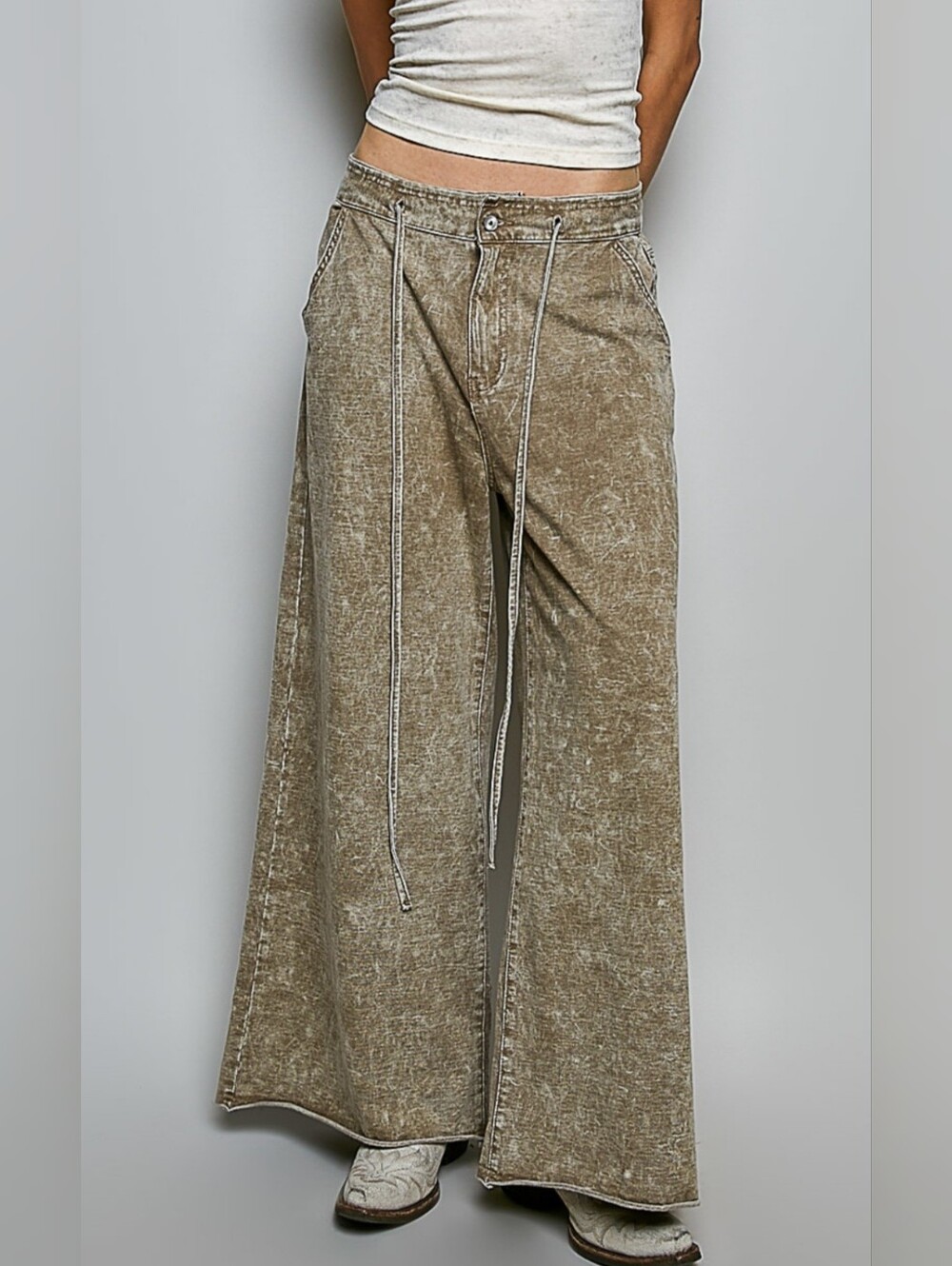 #1847 POL Free Spirit French Terry Wide-Leg Pants - Dusty Choco